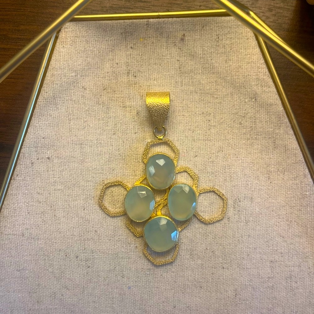 ✨ Aqua Blue Chalcedony Honey Comb Pendant - Picture 3 of 6